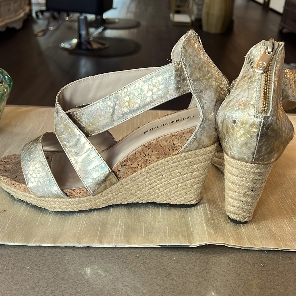 Andrienne vittadni brush, gold python wedge in the heel also